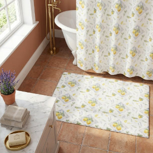 Italian Riviera Watercolor Botanical Lemon Pattern Bath Mat