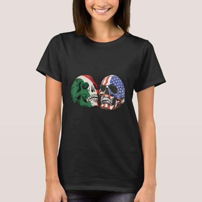 Italian Roots American Born Italia Skull Flag Usa  T-Shirt (Front)
