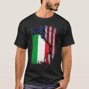 Italian ROOTS Half American Flag Patrioitc Italy T-Shirt