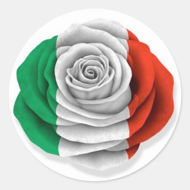 Italian Rose Flag on White Classic Round Sticker (Front)