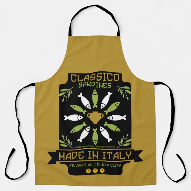 Italian Sardine Art Print Kitchen Gift Apron (Front)