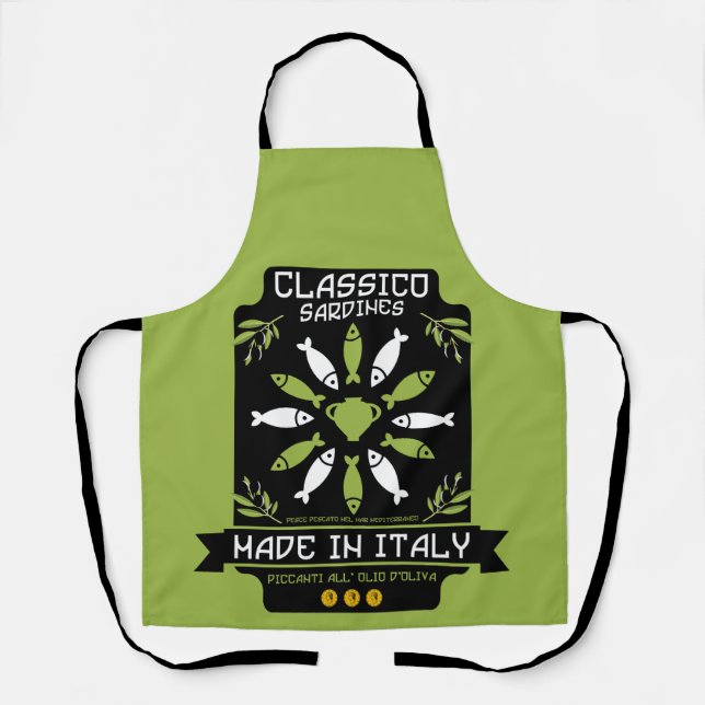 Italian Sardine Art Print Kitchen Gift Apron (Front)