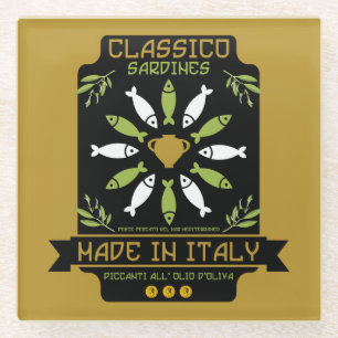 Italian Sardines Art Print Kitchen Gift Glass Coaster