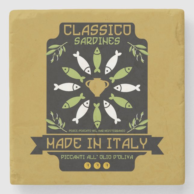 Italian Sardines Art Print Kitchen Gift Stone Coaster (Front)