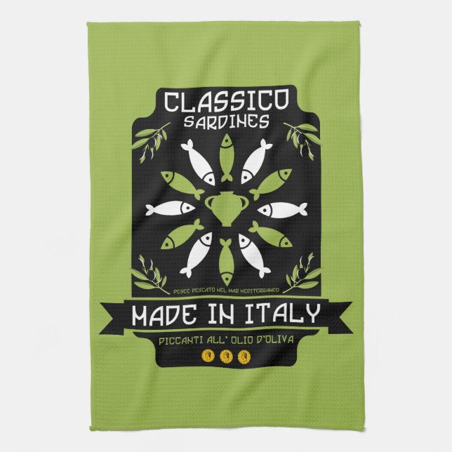 Italian Sardines Art Print Kitchen Gift Tea Towel (Vertical)