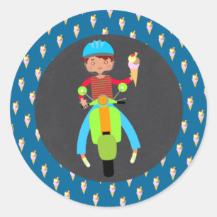 Italian scooter boy Birthday Party Classic Round Sticker