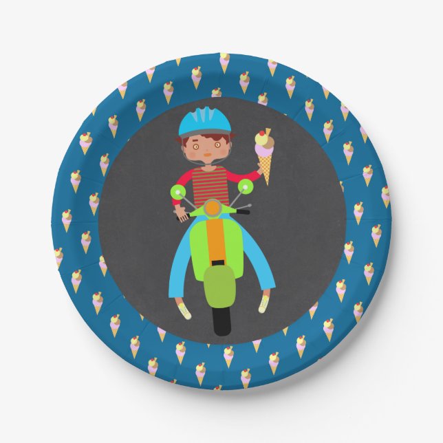 Italian scooter boy Birthday Party Paper Plate (Front)