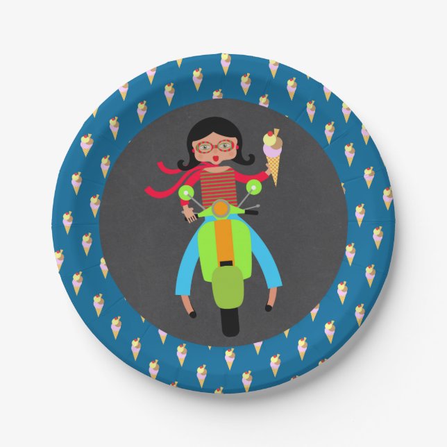 Italian scooter girl Birthday Party Paper Plate (Front)