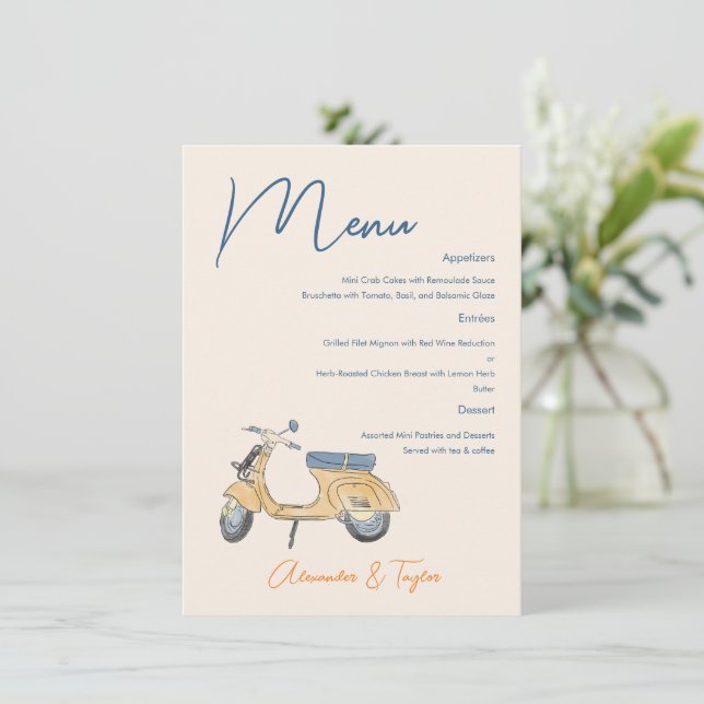 Italian Scooter Wedding Menu  (Standing Front)