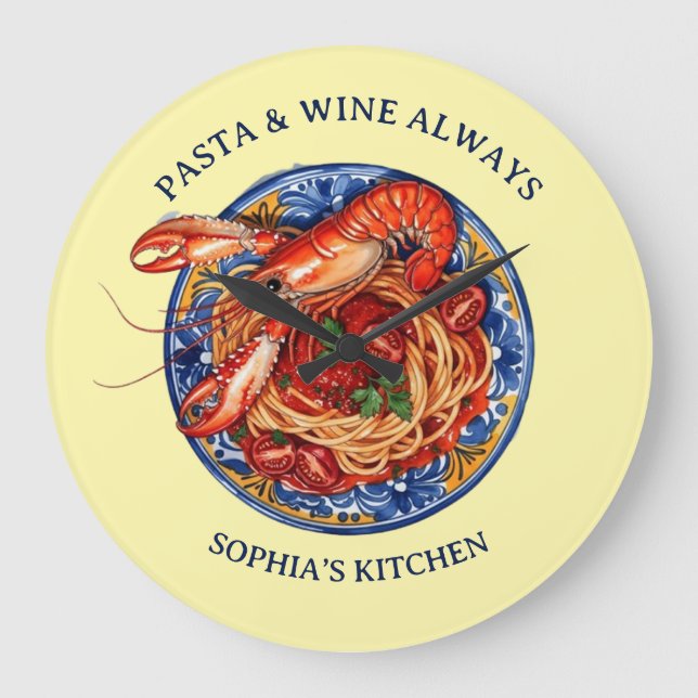 Italian Seafood Lobster Pasta Large Clock (Front)