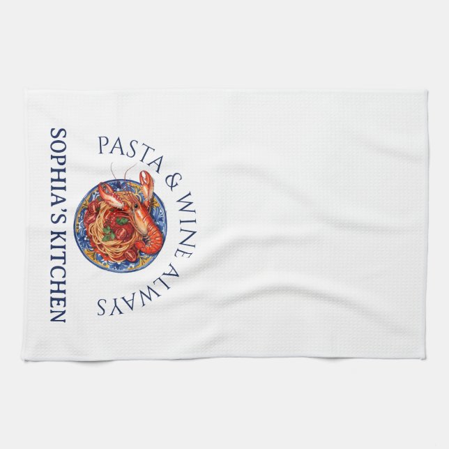 Italian Seafood Pasta Kitchen Tea Towel (Horizontal)