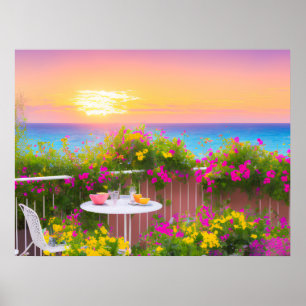 Italian Seaside Patio Garden Poster