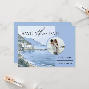 Italian Seaside with Photo Save the Date Wedding Invitation