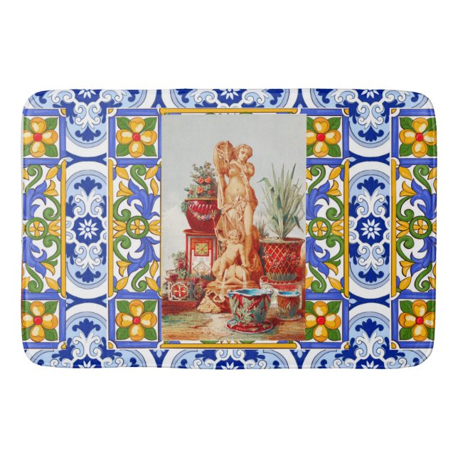 Italian,Sicilian art,maiolica,tiles,baroque art   Bath Mat (Front)