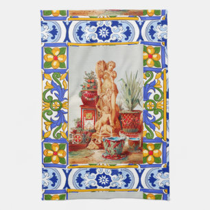 Italian,Sicilian art,maiolica,tiles,baroque art Tea Towel