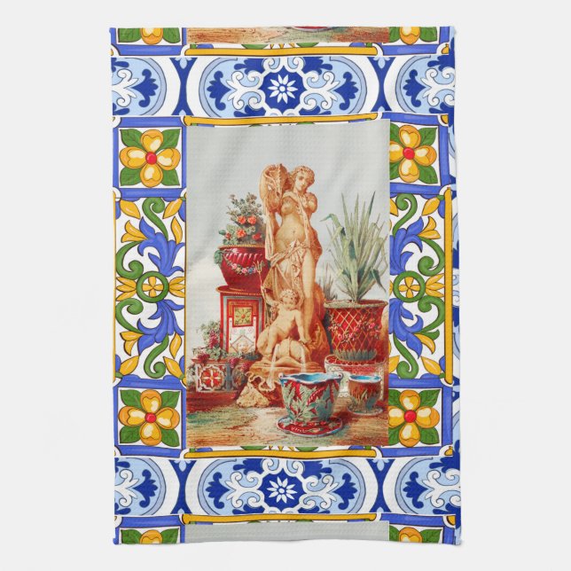 Italian,Sicilian art,maiolica,tiles,baroque art  Tea Towel (Vertical)