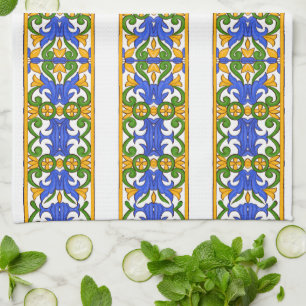 Italian,Sicilian art,majolica pattern   Tea Towel