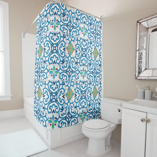 Italian,Sicilian art,majolica,tiles,Moroccan tiles Shower Curtain (In Situ)