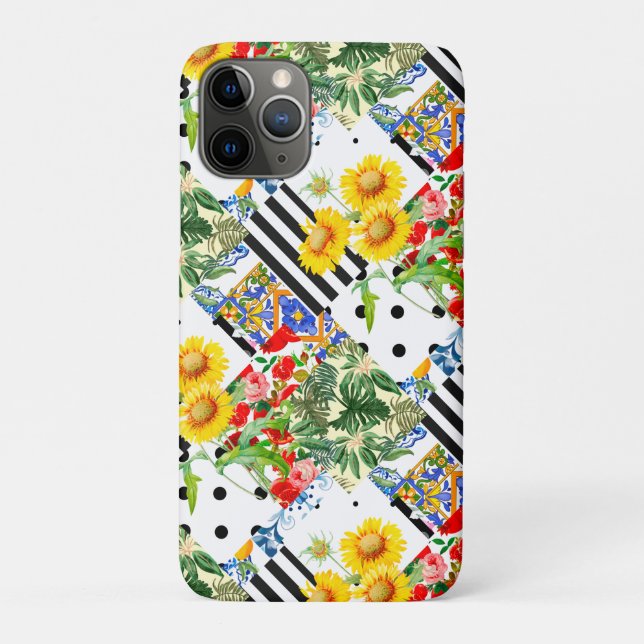 Italian,Sicilian art,patchwork,summer Flowers     Case-Mate iPhone Case (Back)