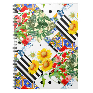 Italian,Sicilian art,patchwork,summer Flowers Notebook