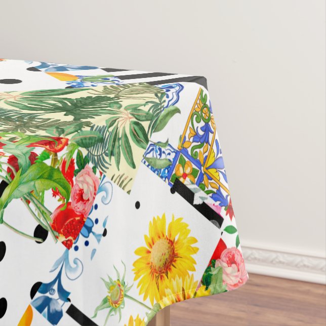 Italian,Sicilian art,patchwork,summer Flowers  Tablecloth (In Situ)