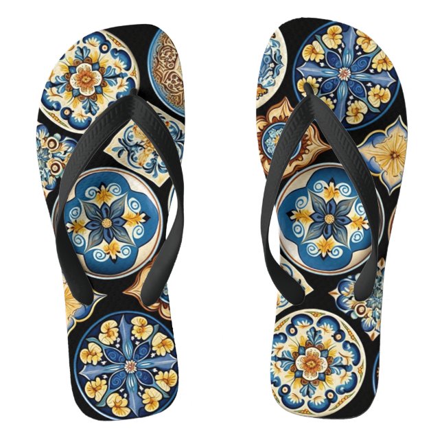 Italian Sicilian Ceramic Pattern Flip Flops (Footbed)