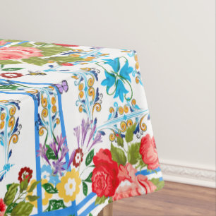 Italian,Sicilian,floral,majolica pattern     Tablecloth