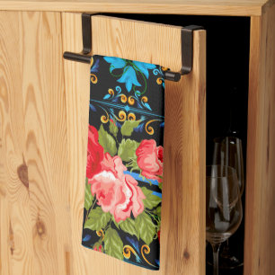 Italian,Sicilian,floral,majolica pattern Tea Towel