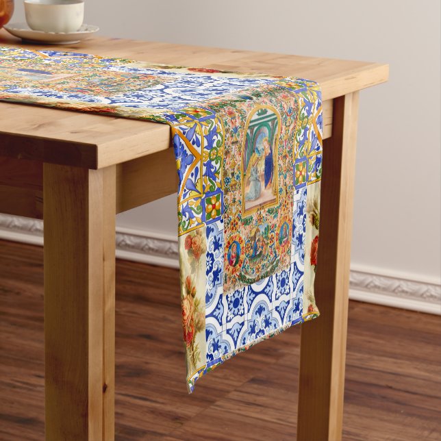 Italian,Sicilian,holy Mary,Virgin Mary,maiolica   Short Table Runner (In Situ)