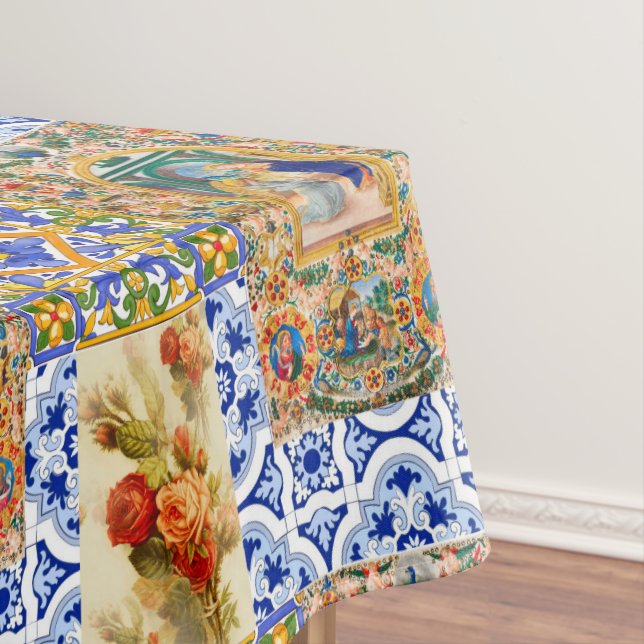 Italian,Sicilian,holy Mary,Virgin Mary,maiolica  Tablecloth (In Situ)