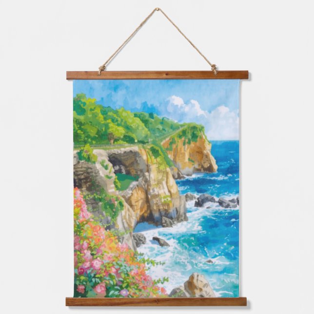 Italian Sicily Coastline Hanging Tapestry (Front)
