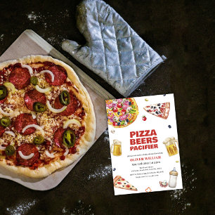 Italian Slice Pizza Beer Pacifier Baby Shower Invitation