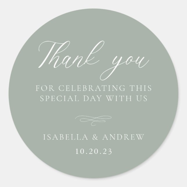 Italian Solid Sage Green Wedding  Classic Round Sticker (Front)