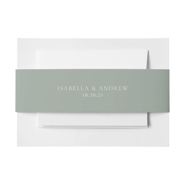 Italian Solid Sage Green Wedding Invitation Belly Band (Front Example)