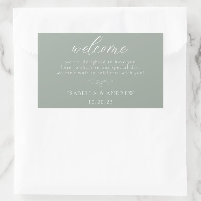 Italian Solid Sage Green Welcome Wedding   Rectangular Sticker (Bag)