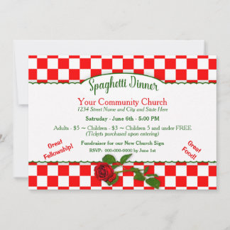 Italian Spaghetti Dinner Invitaton - Red/White Invitation