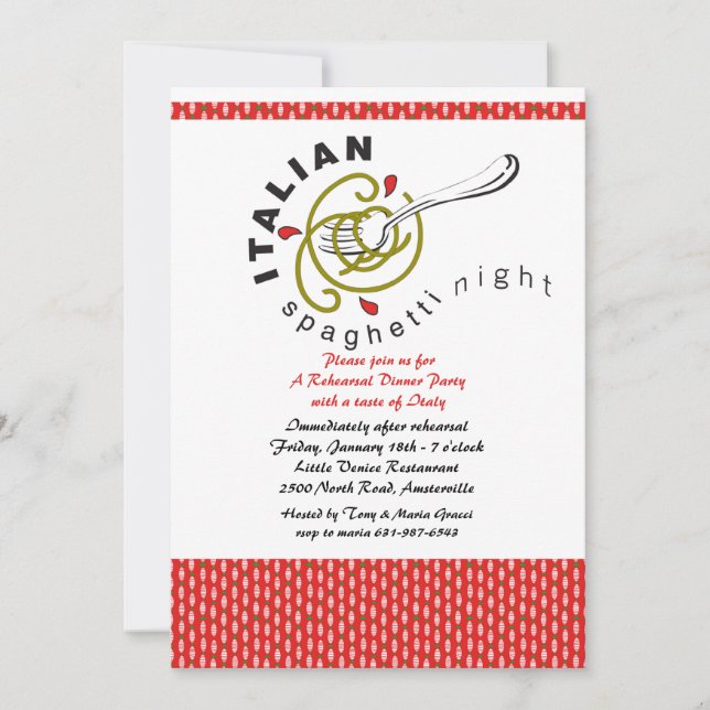 Italian Spaghetti Rehearsal Dinner Invitation (Front)