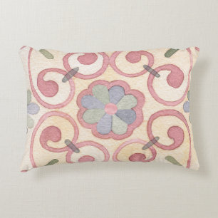 Italian Spanish Majolica Pink Floral Watercolor Decorative Cushion