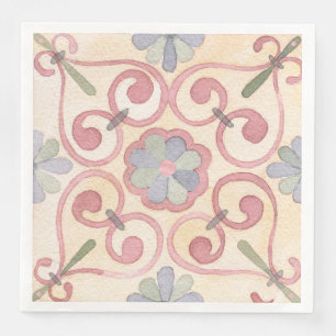 Italian Spanish Majolica Pink Floral Watercolor Napkin