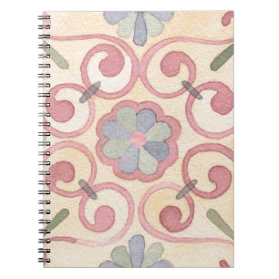 Italian Spanish Majolica Pink Floral Watercolor  Notebook