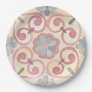 Italian Spanish Majolica Pink Floral Watercolor Paper Plate