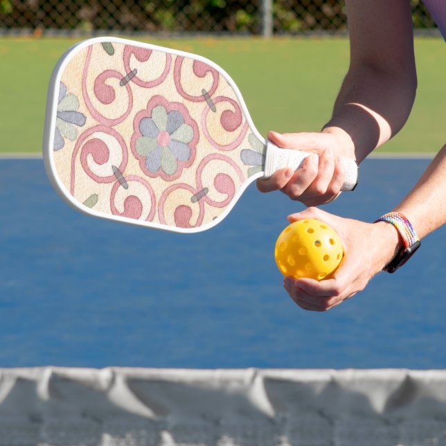 Italian Spanish Majolica Pink Floral Watercolor  Pickleball Paddle (Insitu)