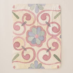 Italian Spanish Majolica Pink Floral Watercolor Sherpa Blanket