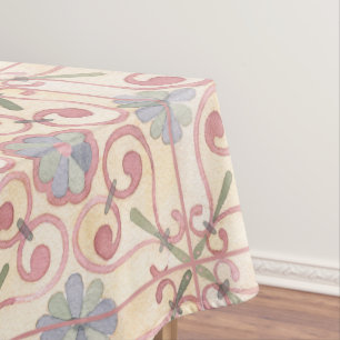 Italian Spanish Majolica Pink Floral Watercolor  Tablecloth
