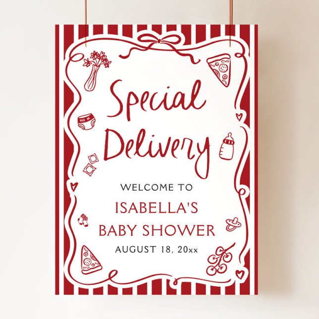 Italian Special Delivery Baby Shower Welcome Sign (Hand Drawn Italian Special Delivery Baby Shower Welcome Sign)