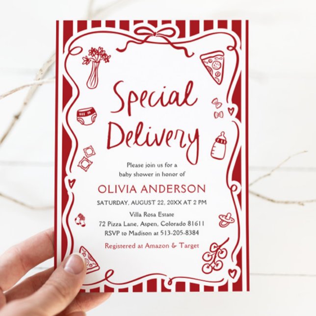 Italian Special Delivery Whimsical Baby Shower Invitation (Watercolor Italian Special Delivery Whimsical Baby Shower Invitation)