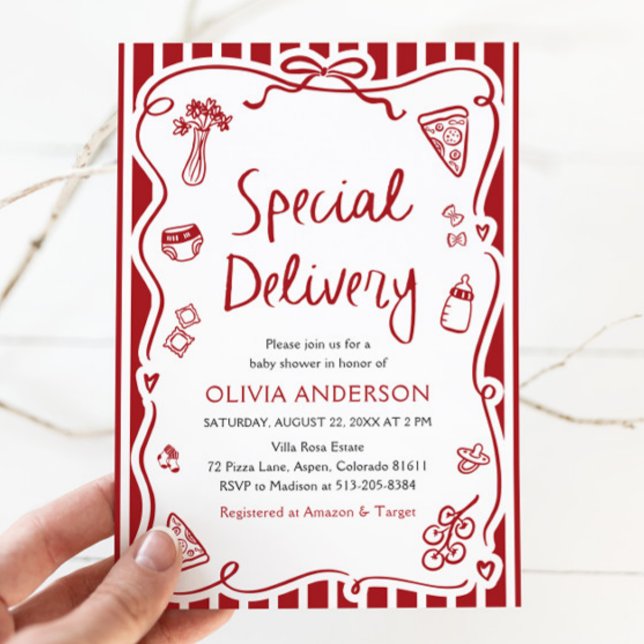 Italian Special Delivery Whimsical Baby Shower Invitation (Watercolor Italian Special Delivery Whimsical Baby Shower Invitation)