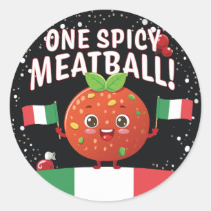 Italian Spicy Meatball Design with Italian Flags Classic Round Sticker