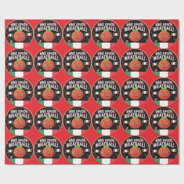 Italian Spicy Meatball Design with Italian Flags Wrapping Paper (Flat)