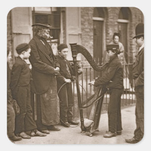 Italian Street Musicians, from 'Street Life in Lon Square Sticker